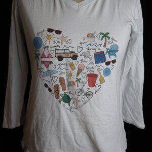 30A Womens XS White V Neck Beach Love 3/4 Sleeve Top Callie Danielle Recycled